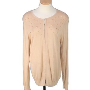 AUGUST SILK CARDIGAN SWEATER SHIRT SIZE 1X BEADED 29"LONG